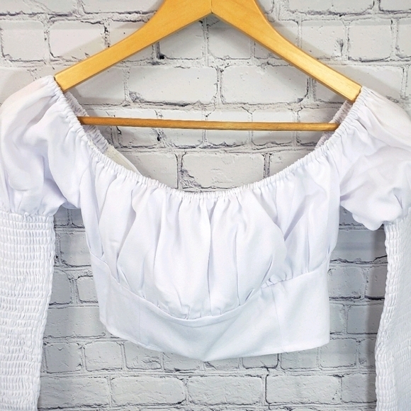 MISSGUIDED Bardot Style Crop Top White Size 2 - Picture 3 of 11